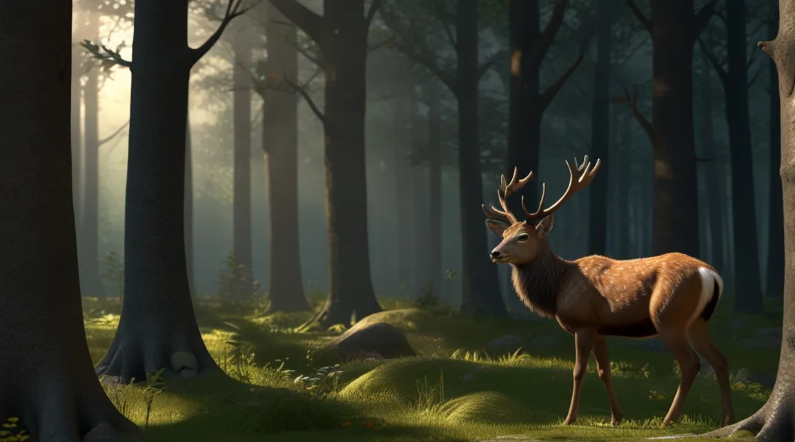 a deer standing in the middle of a forest