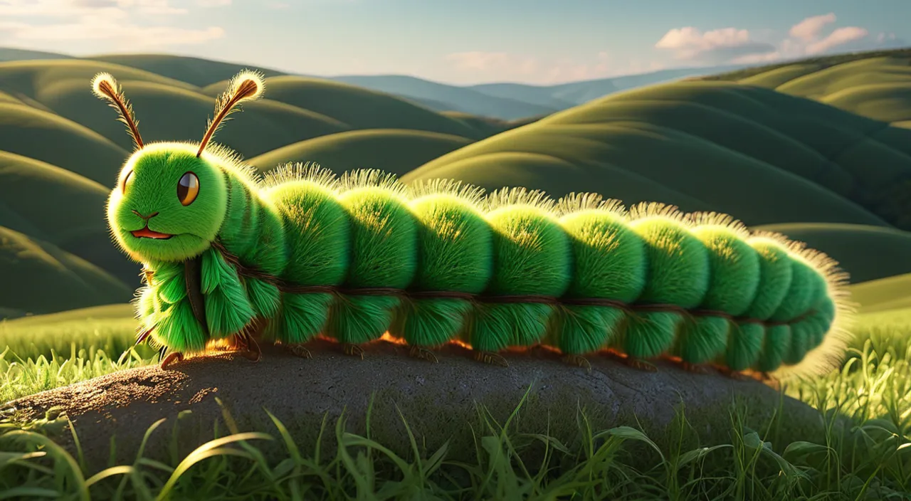 a very cute green caterpillar sitting on top of a rock