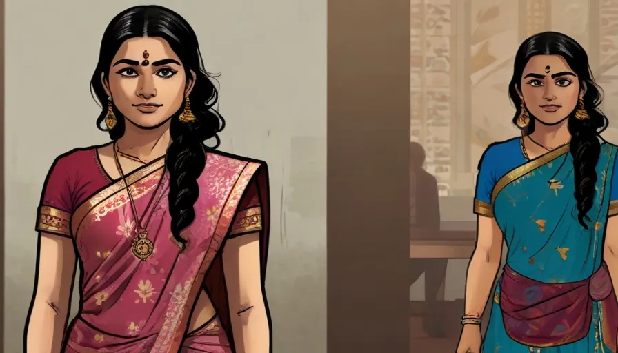 a woman in a sari and a woman in a sari