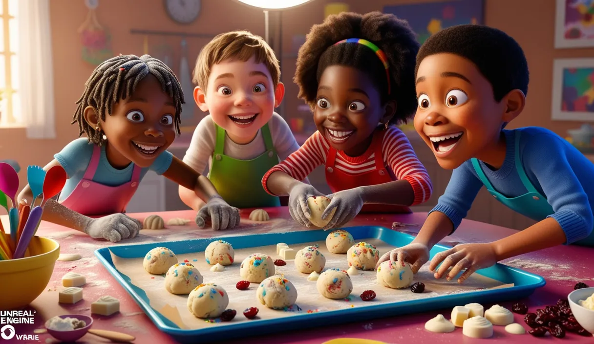 a group of children making cookies on a table