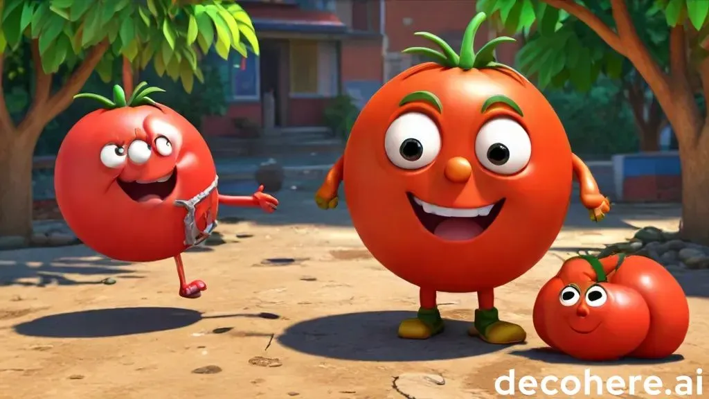 a tomato and two tomatoes are standing next to each other