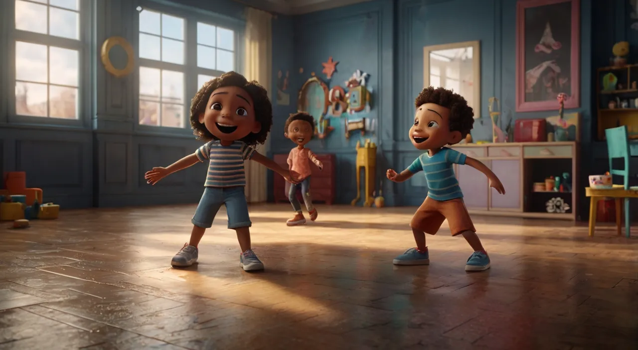 a group of children dancing in a room