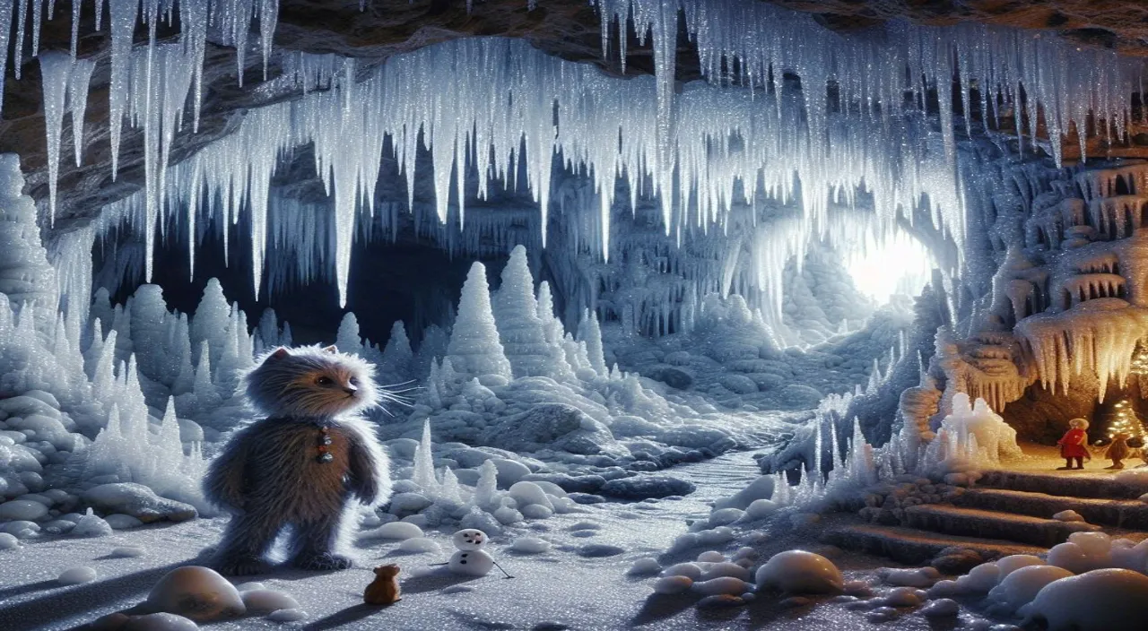 a cave filled with lots of ice and icicles