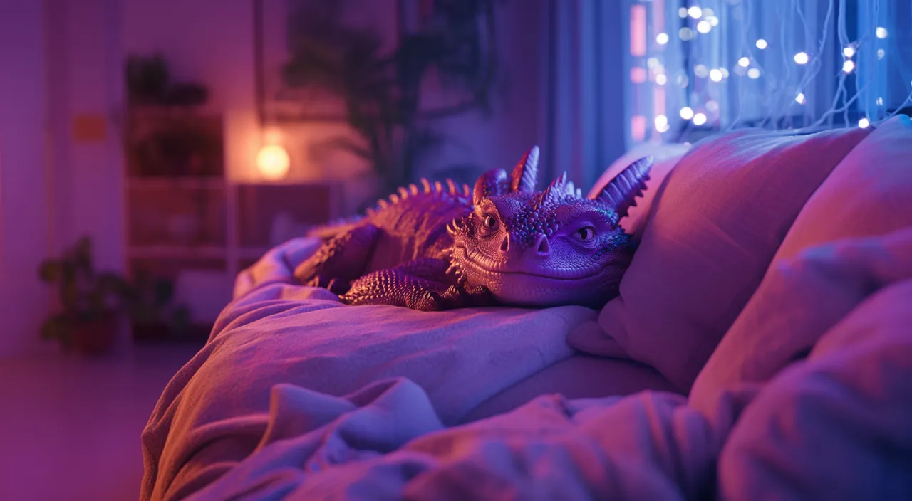 a purple dragon is sleeping on the sofa