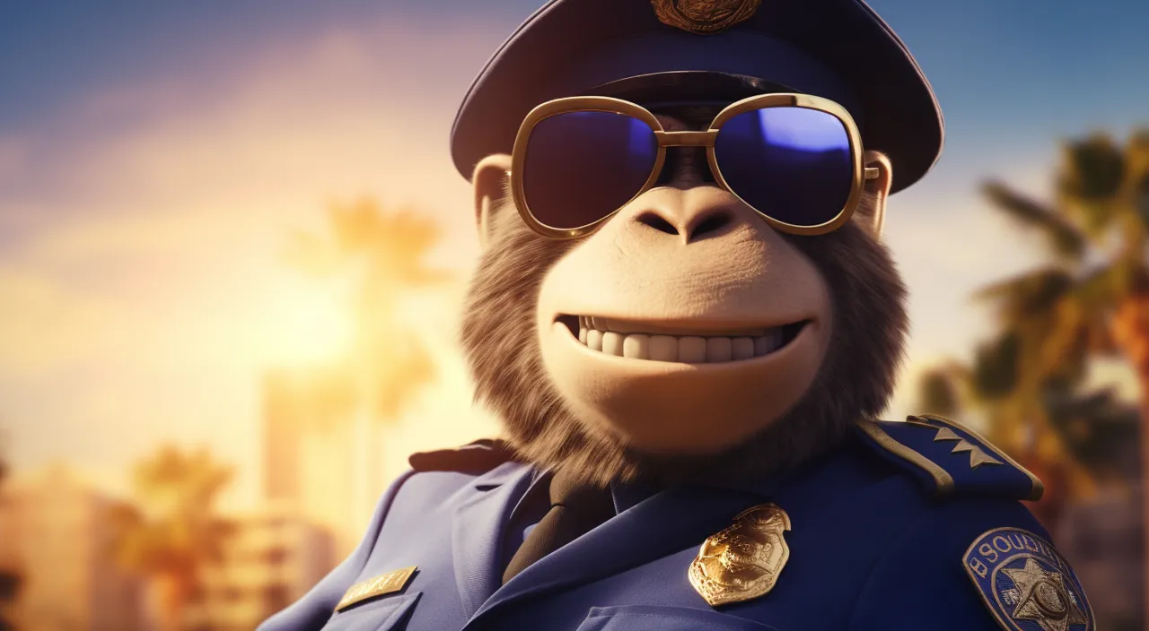 a monkey wearing sunglasses and a police uniform