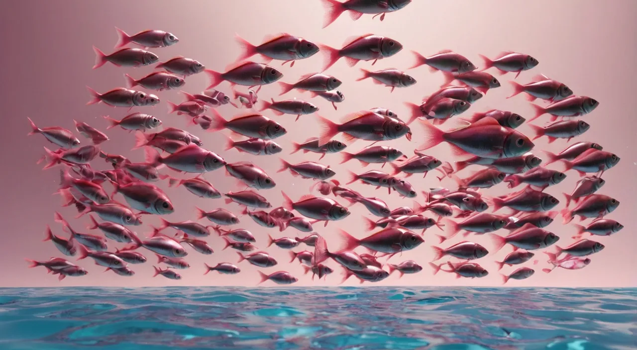 a large group of fish swimming in the ocean