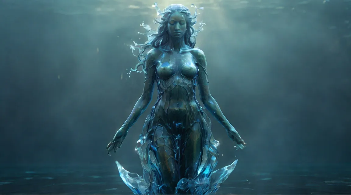 a woman in a body of water with her hands on her hips