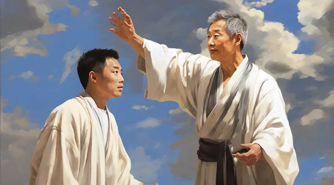 a painting of two men standing next to each other