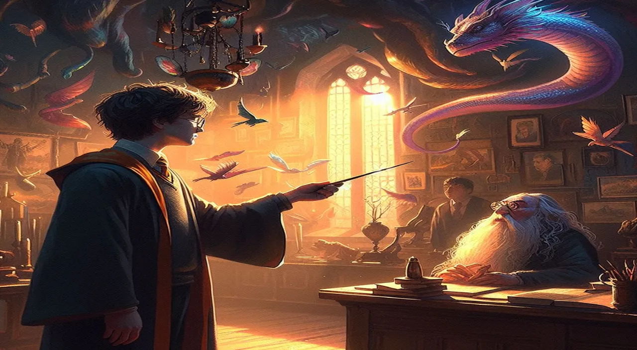 a painting of a wizard and a wizard with a wand