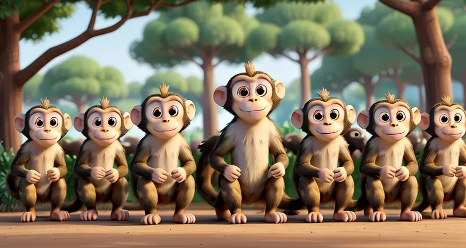 a group of monkeys standing next to each other