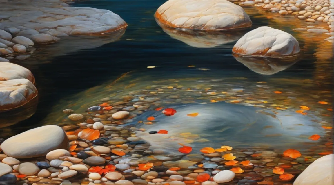 a painting of rocks and water in a stream