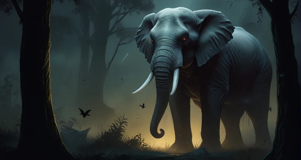 an elephant standing in the middle of a forest