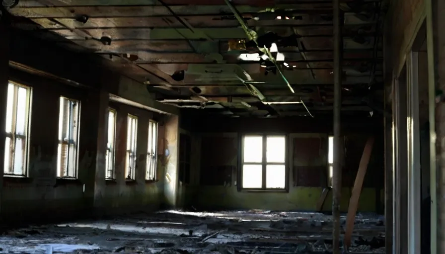 The inside of the building was cold and silent, the air thick with the scent of decay. 