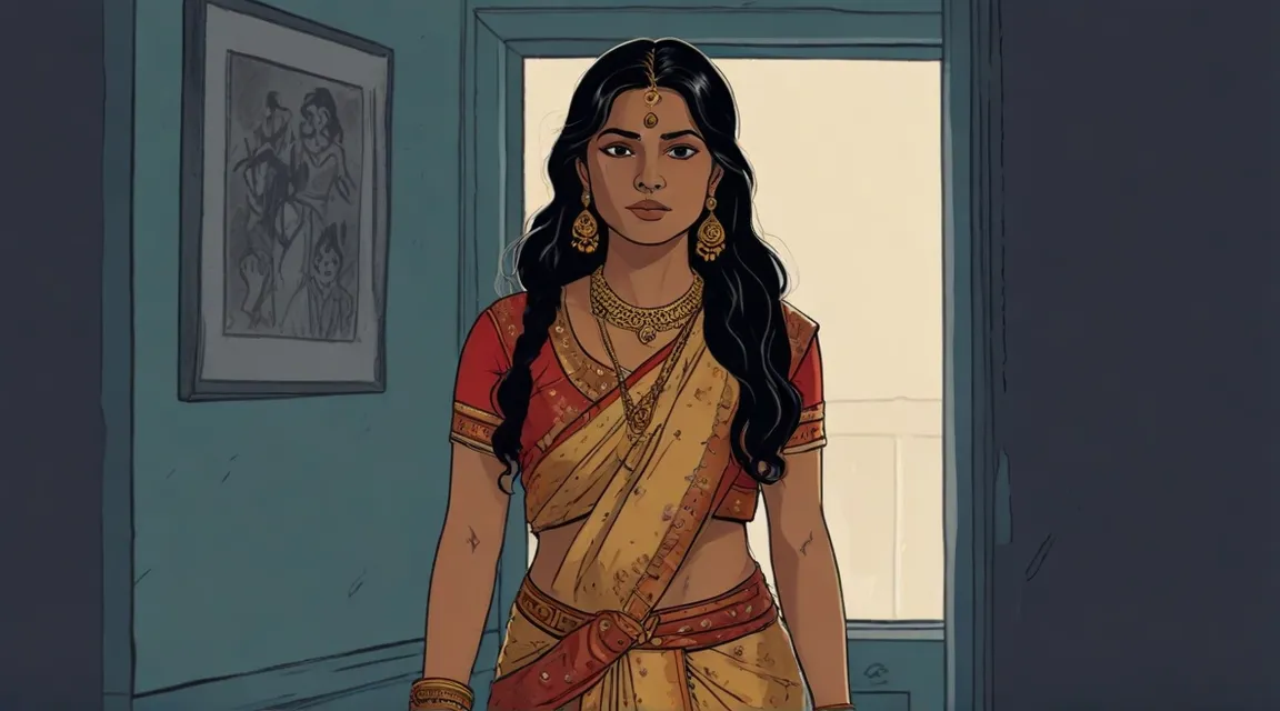 a cartoon of a woman in a sari