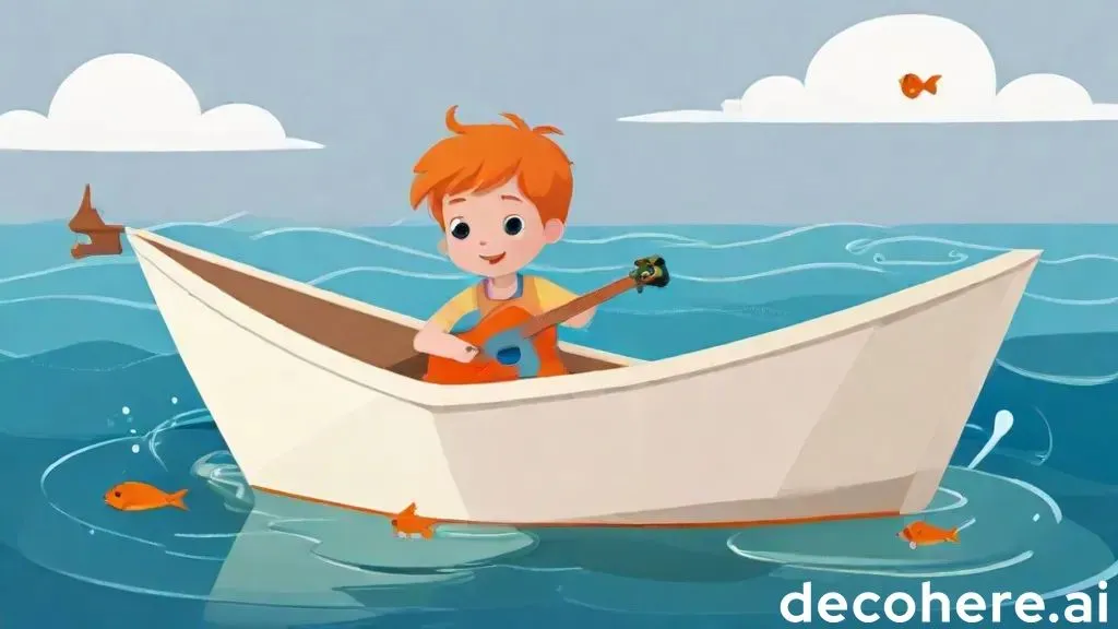 a boy is playing a guitar in a boat