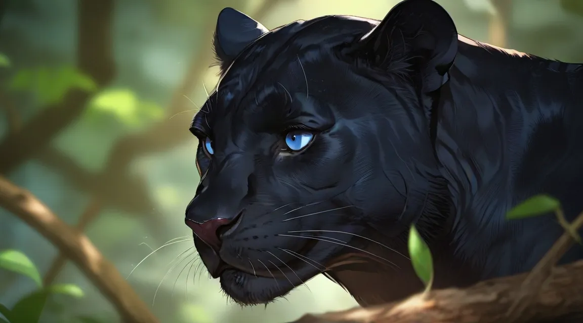 a close up of a black panther on a tree branch