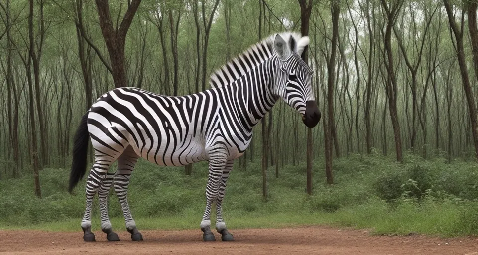 a zebra standing on top of a dirt road.