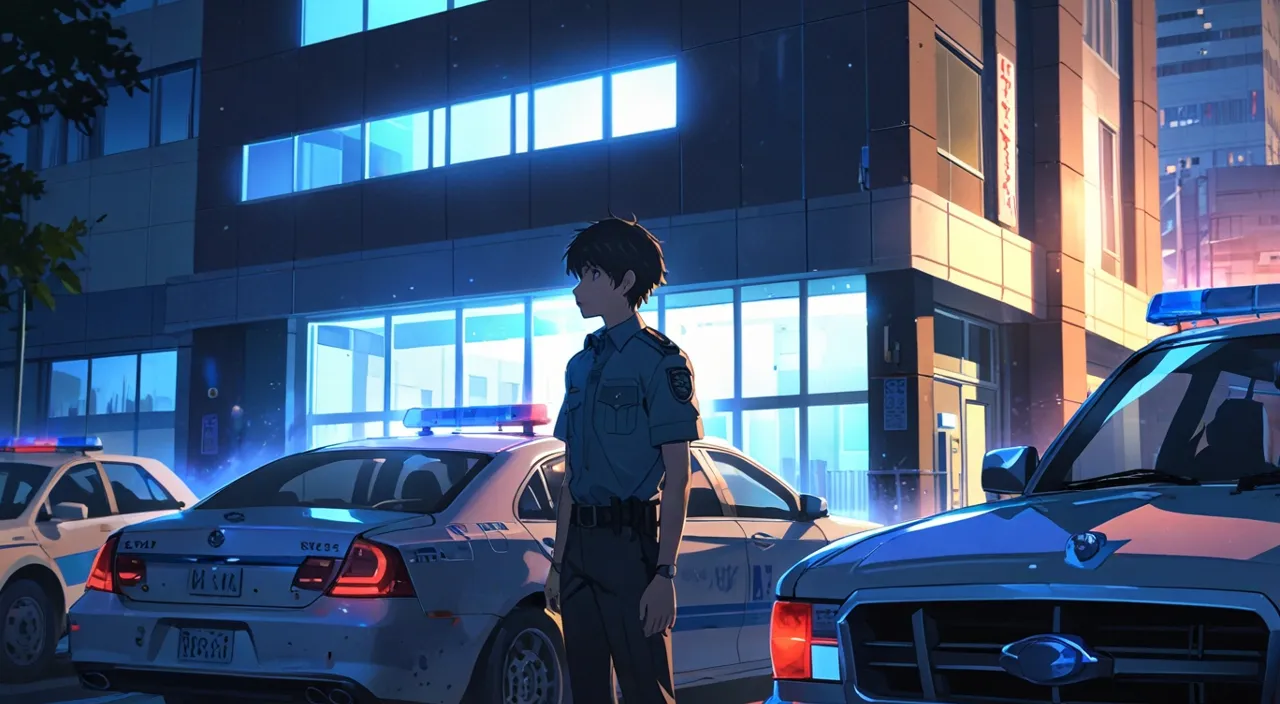 a police officer standing in front of a police car