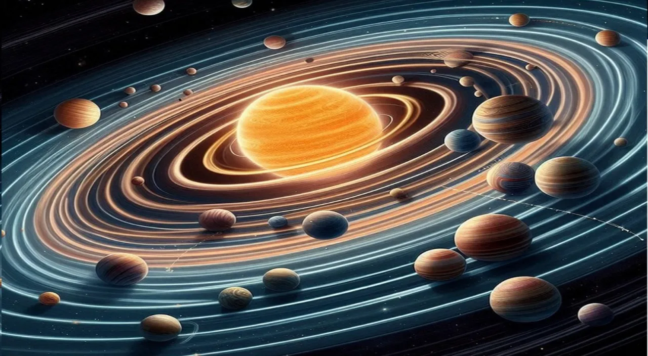 a picture of a solar system with a lot of planets