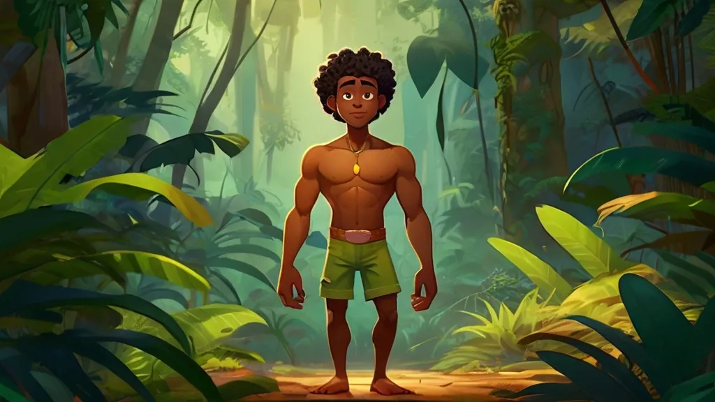 a man standing in the middle of a jungle, 3d animation