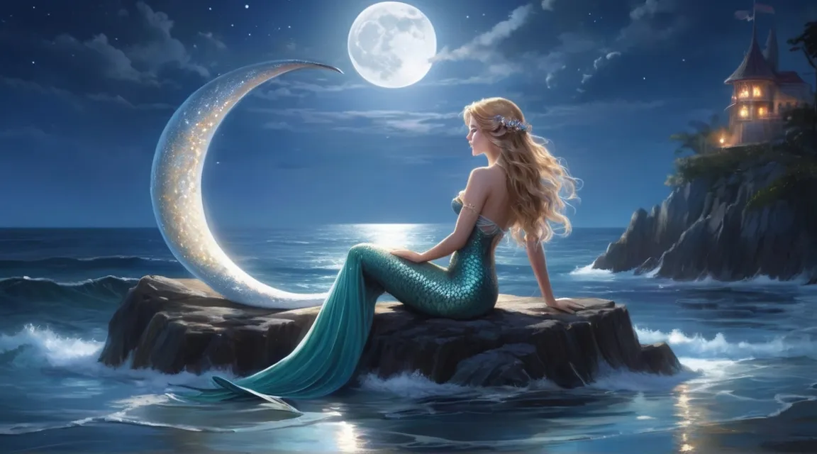 a mermaid sitting on a rock in the ocean