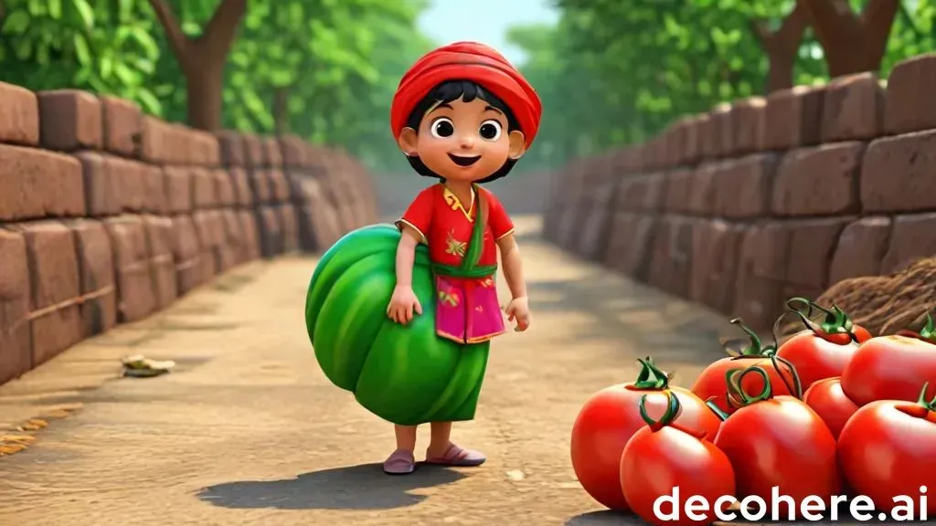 a cartoon character standing next to a pile of tomatoes