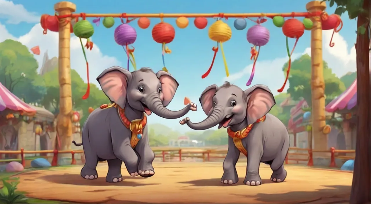 a couple of elephants standing next to each other. Cartoon 