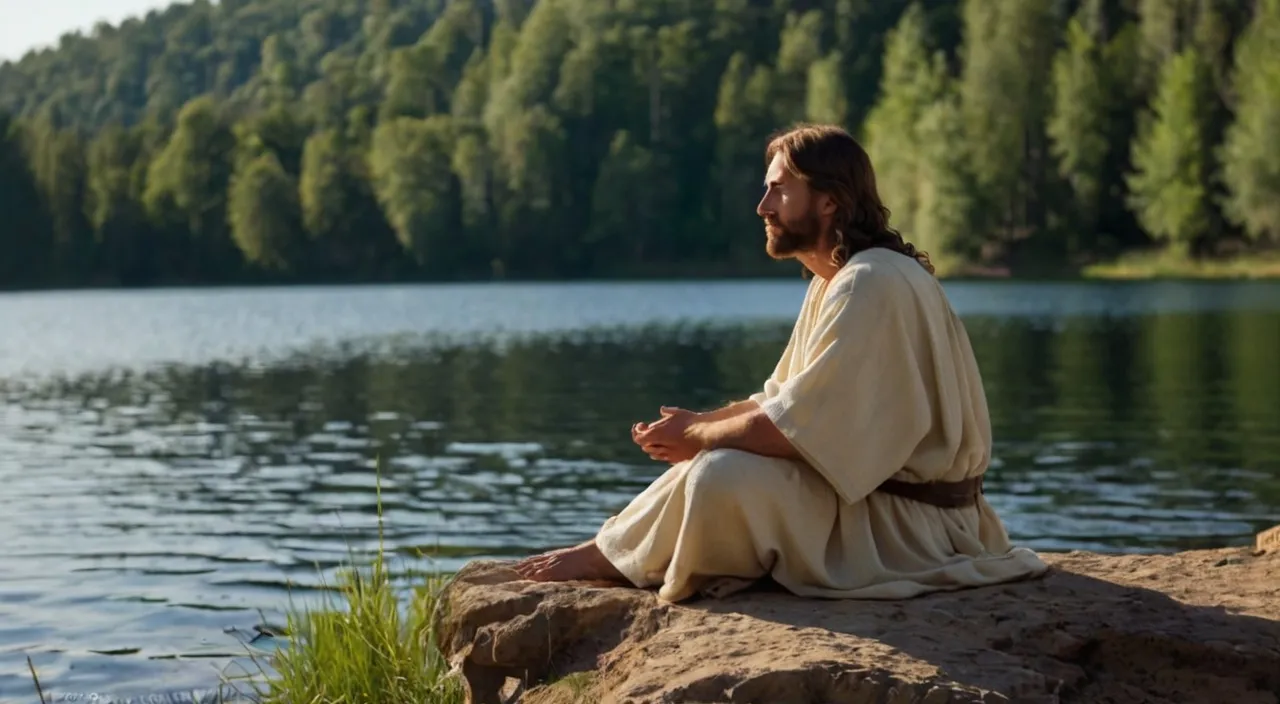 a man sitting on a rock next to a body of water