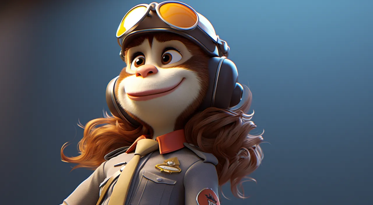 a cartoon monkey wearing a pilot's uniform talks