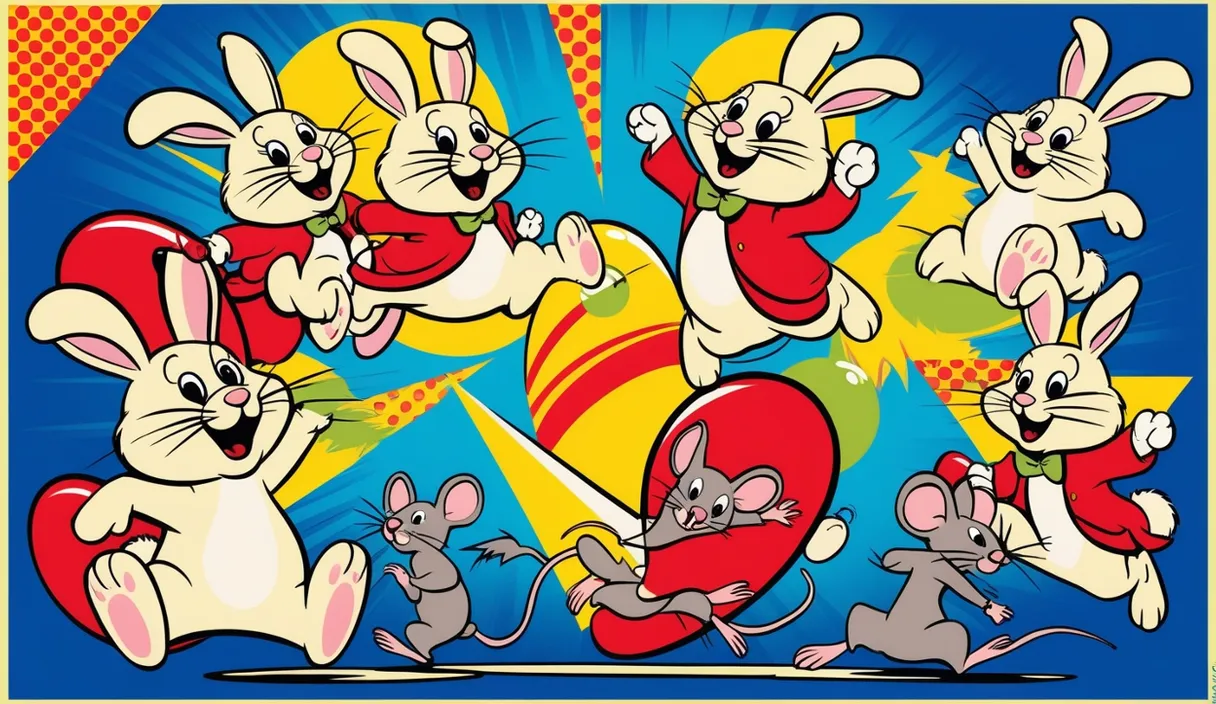 a group of cartoon mouses are dancing together