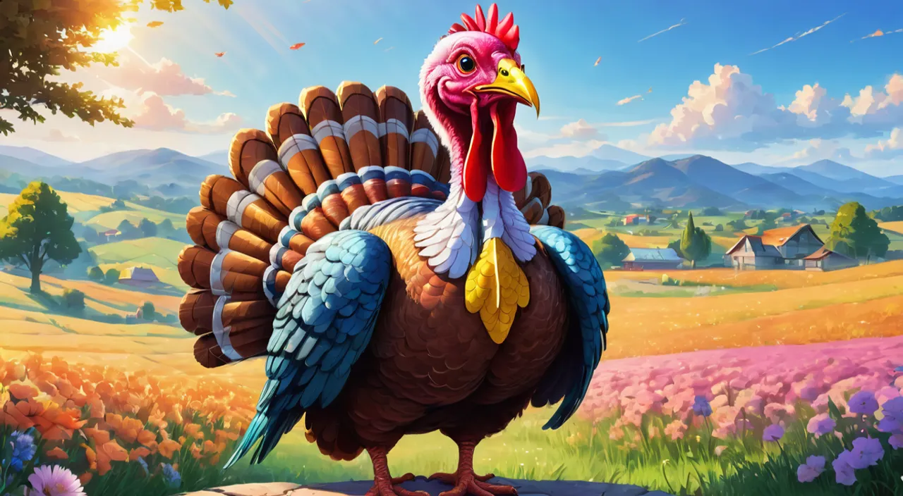 a painting of a turkey standing in a field