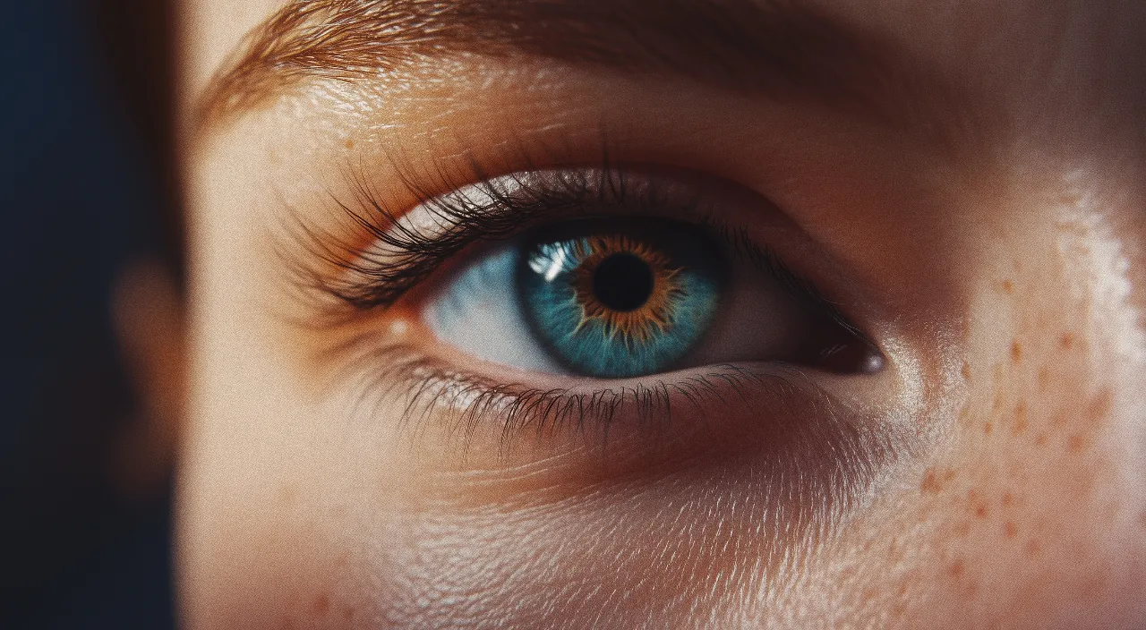 a close up of a person's blue eye