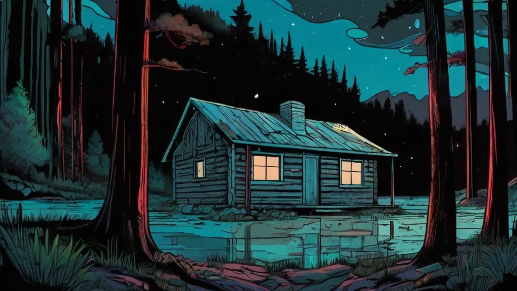 a cabin in the woods at night