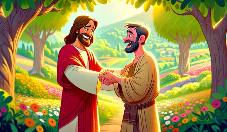 a painting of jesus shaking hands with a man