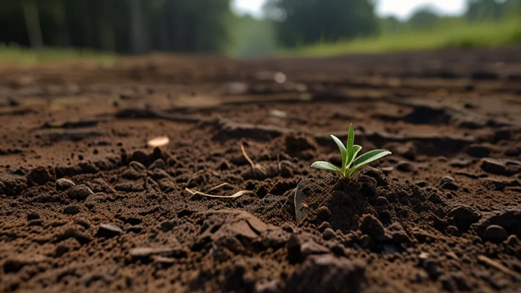 a small plant sprouts out of the ground