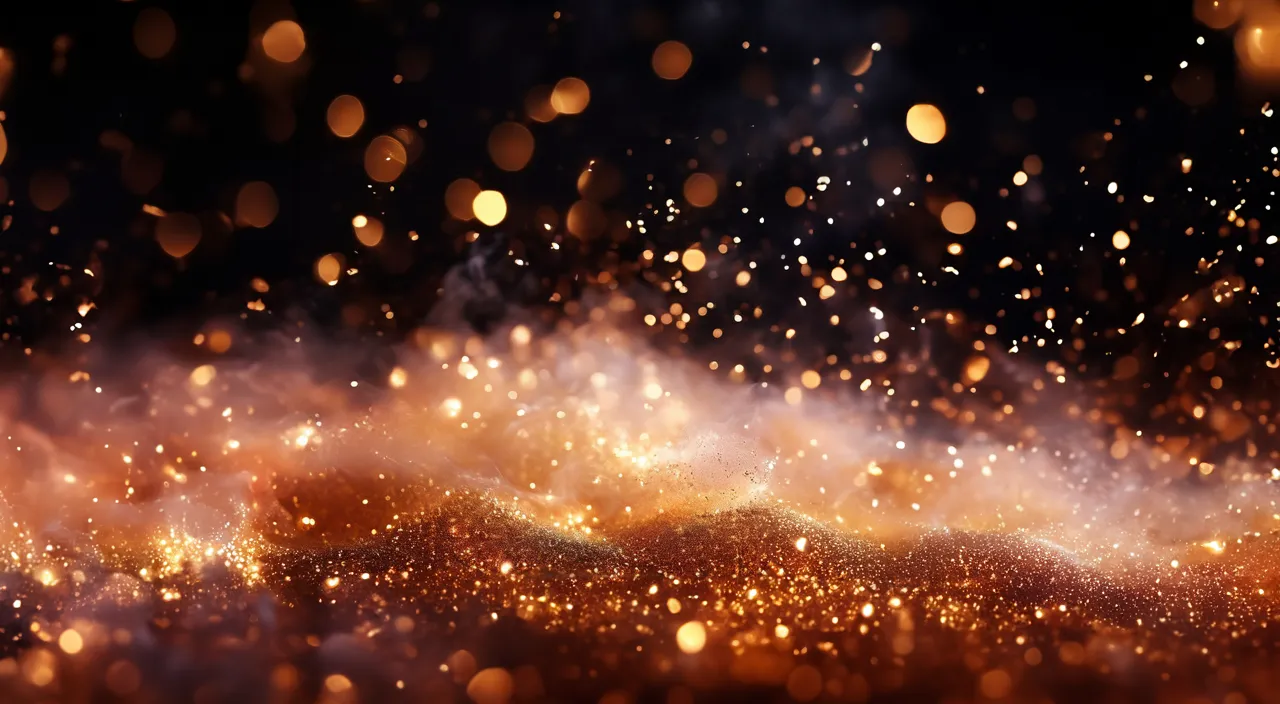 a blurry image of gold and white dust All the sparkling lights move beautifully.