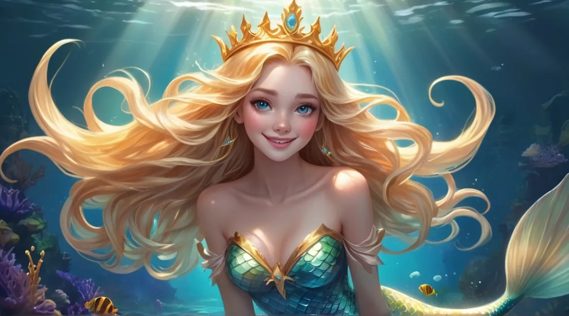 a beautiful blonde mermaid with a crown on her head