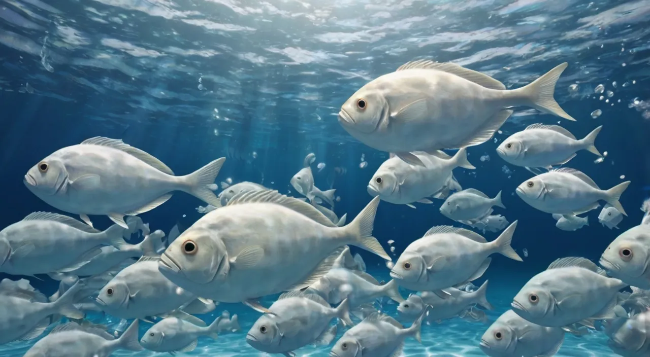 a large group of fish swimming in the ocean