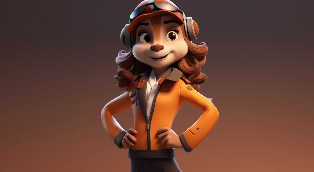 a cartoon character wearing a helmet and orange jacket