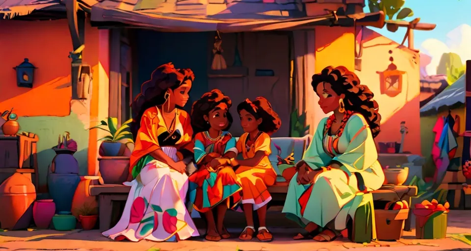  four African women sitting on a bench chatting