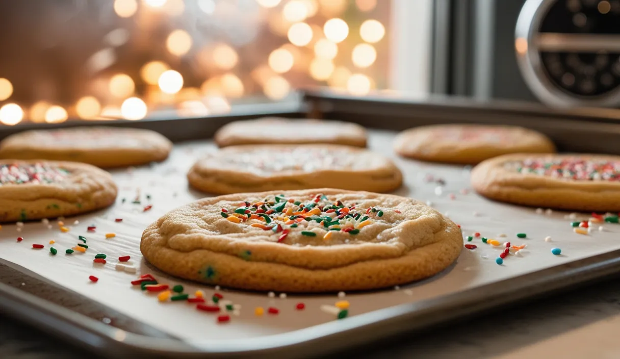 a tray of cookies with sprinkles on it