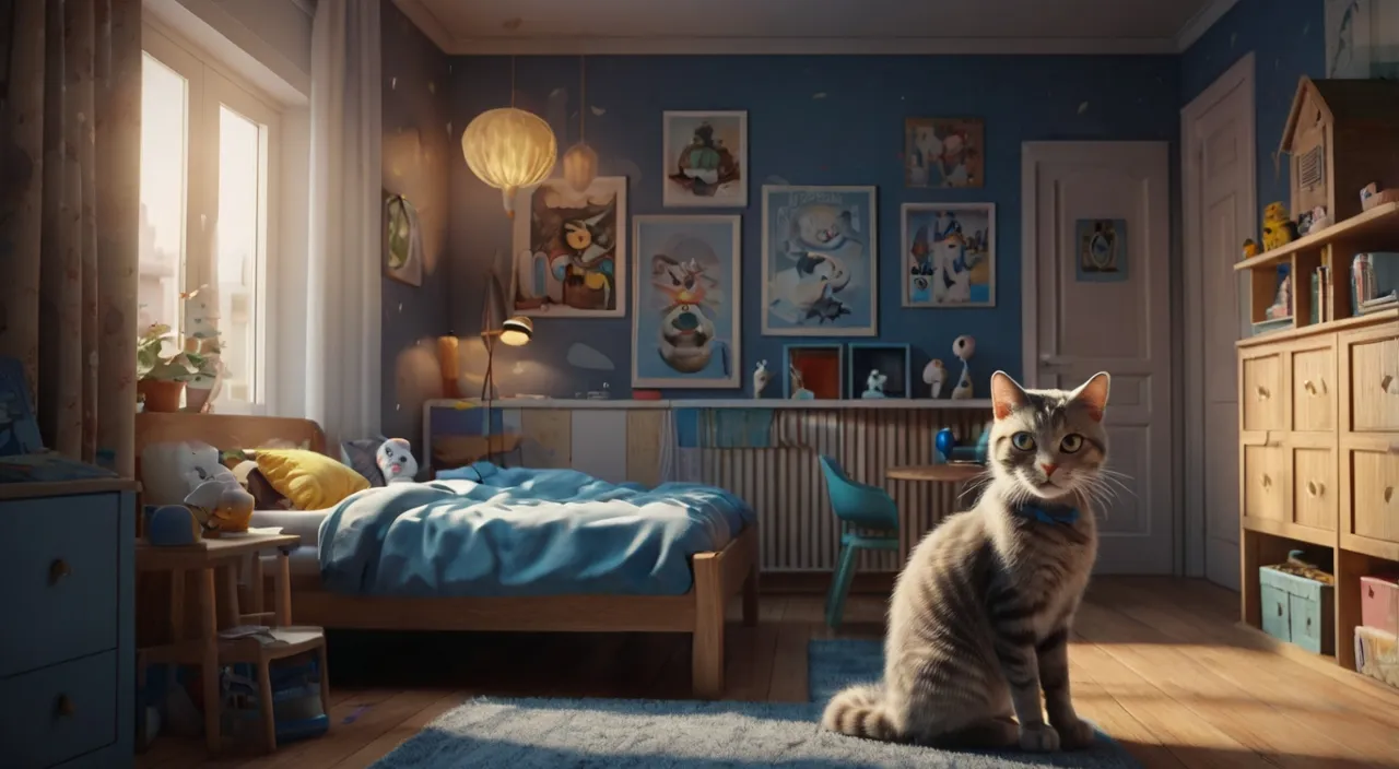 a cat sitting on a rug in a bedroom