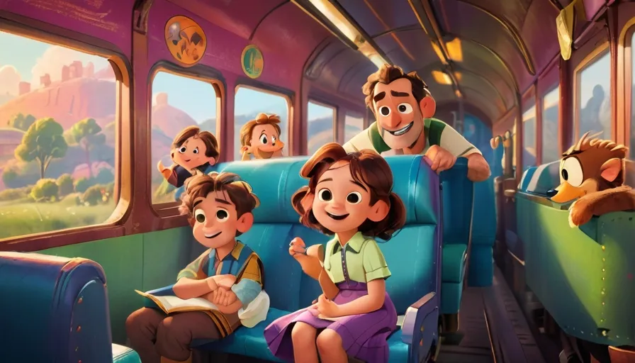 a group of people sitting on a train next to each other