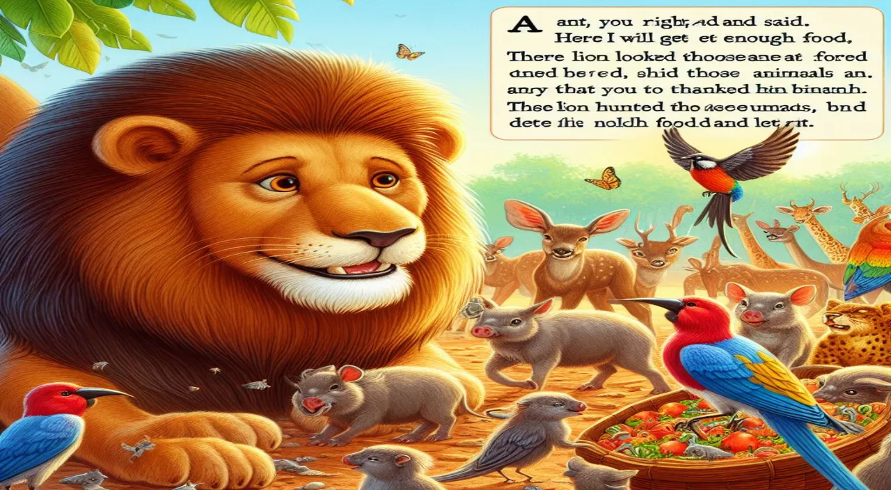 a picture of a lion surrounded by animals