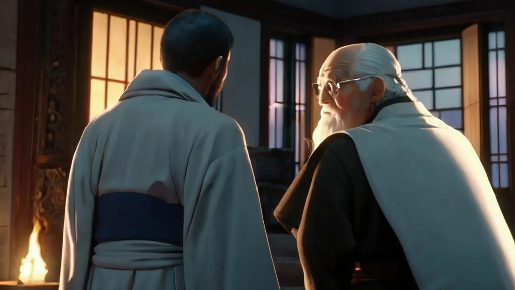 a man in a priest's robes standing next to another man