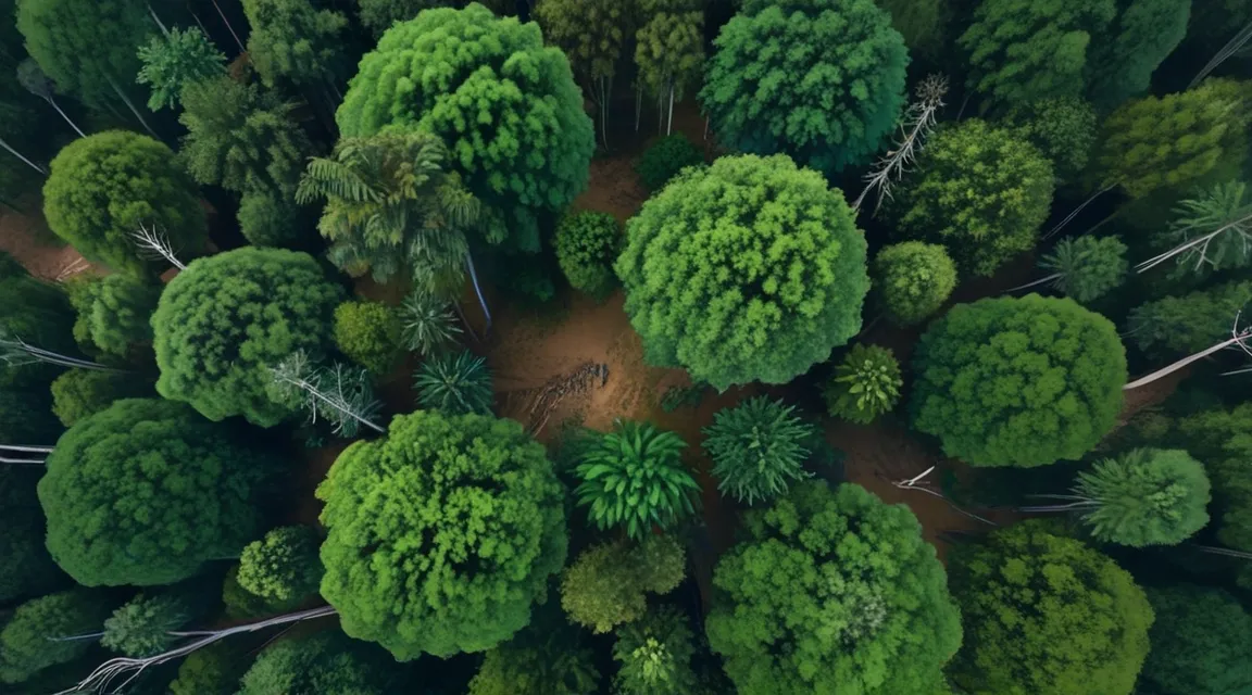 an aerial view of a forest with lots of trees