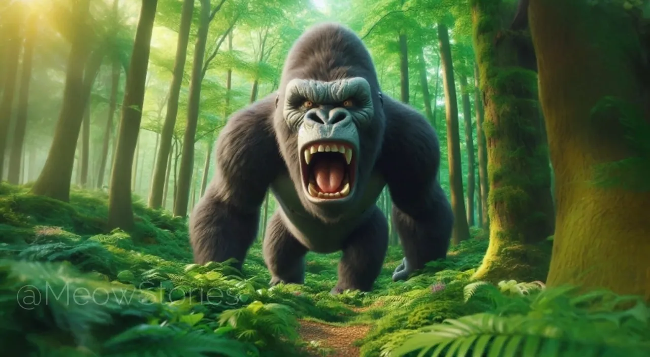 a big gorilla is walking through a forest