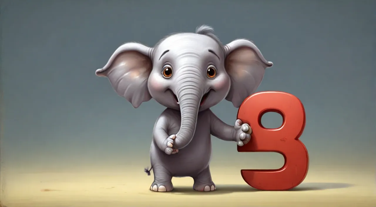 an elephant holding the number three with its trunk