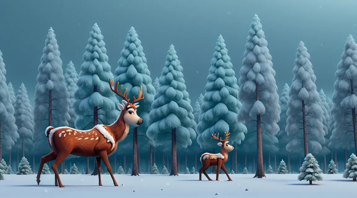 a couple of deer standing next to each other in a forest