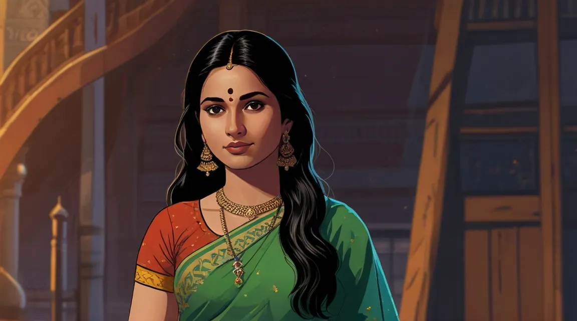 a woman in a green and red sari